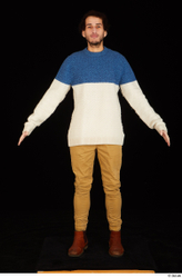 Whole Body Man Shoes Sweater Trousers Slim Standing Studio photo references